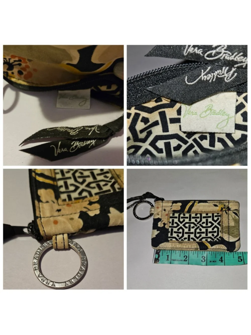 Women's Vera Bradley Key & Card Holder One Size Black Yellow Floral (Retired) - Picture 7 of 8